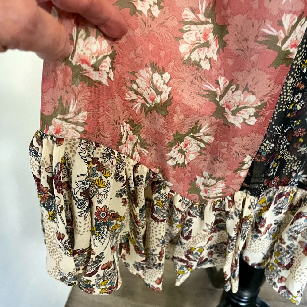 NWT DOWNEAST SKIRT M BOHO FEMININE CHIFFON OVERLAY LINED RUFFLED HEM ZIP ROSE - Picture 4 of 11
